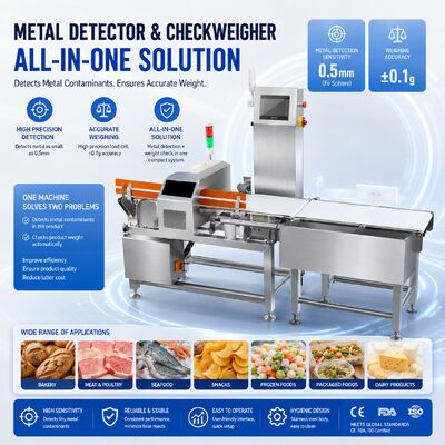 Automatic Checkweigher and Food Metal Detector Combo Machine High Accuracy Industrial Food Processing Inspection Line